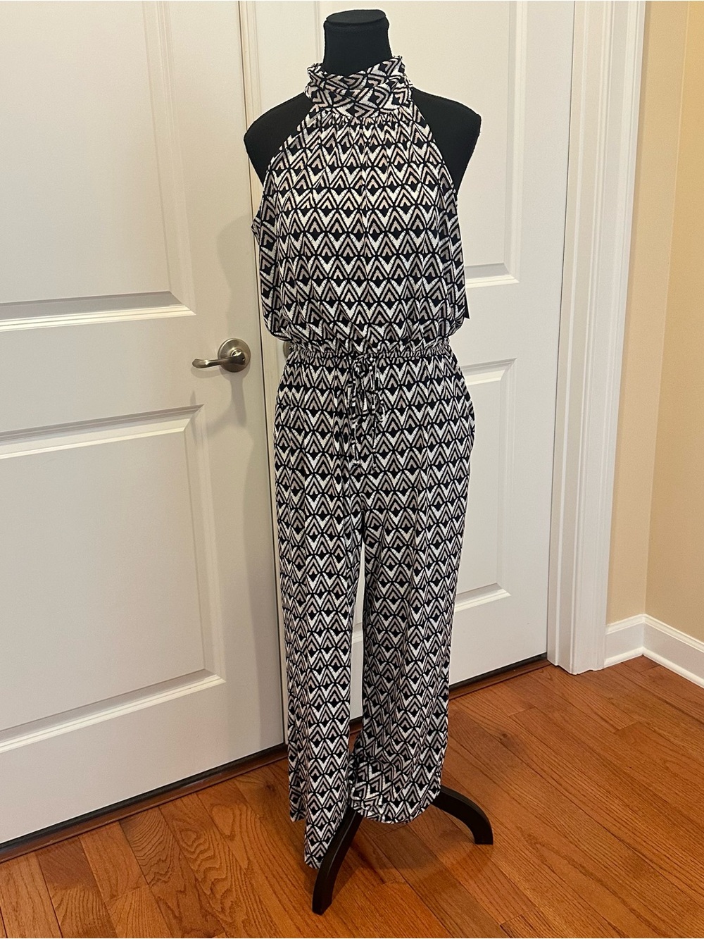 Black & White Halter Geo-Print Jumpsuit